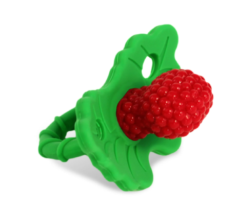 RaZbaby RaZberry Silicone Teether Toy / Multi-Texture Design / Hands Free Design / for Baby 3m+ / Pacifier Style Teether