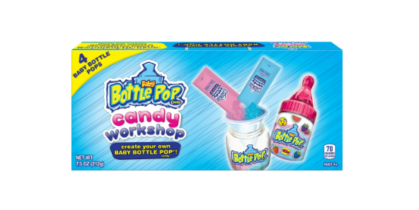 Baby Bottle Pop Workshop,Candy Making Kit For Kids, 4 Count Lollipops with Powdered Sugar Dip in Assorted Fruity Candy Flavors, 7.5 oz