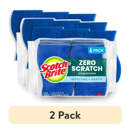 (2 pack) Scotch-Brite Non-Scratch, Zero Scratch Scrub Sponges, 6 Sponges