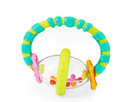 Bright Starts Grab and Spin Baby Rattle and BPA-Free Teether Toy, Ages 3 Months+