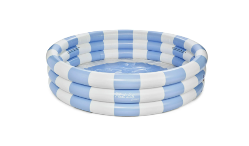 Float Life by Funboy Inflatable 3-Ring Pool, Blue Stripe - Summer Breeze, 65" Diameter, Children 6+