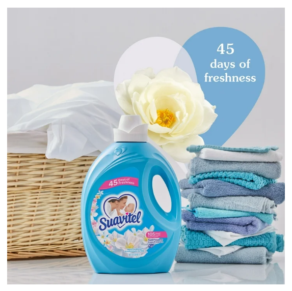 Suavitel Liquid Fabric Softener and Conditioner, Field Flowers, 105 oz, 105 Small Loads