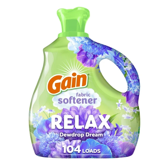 Gain Liquid Fabric Softener and Conditioner, Relax, Dewdrop Dream Scent, 71 fl oz, 104 Loads