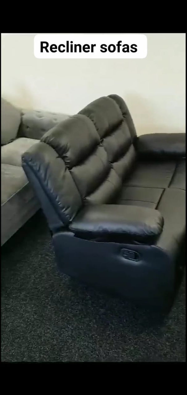 Roma Leather Real Sofa with Cup Holders (Black ,Grey 3+2 Seater)