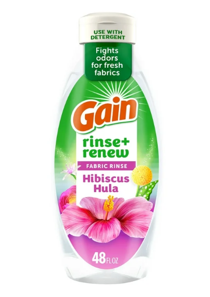 Gain Rinse and Renew Fabric Softener Rinse, Odor Fighter, Hibiscus Hula Scent, 48 fl oz