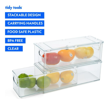 Tidy Tools Clear Refrigerator Organizer Bins For Pantry Organization Stackablle, 2 Pack
