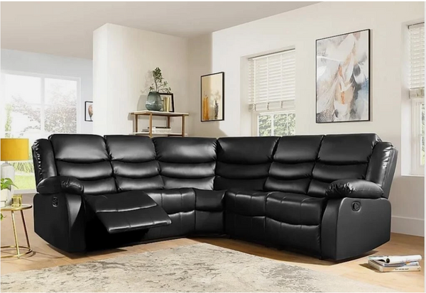 Roma Leather Recliner Sofa with Cup Holders (Black ,3+2 Seater)