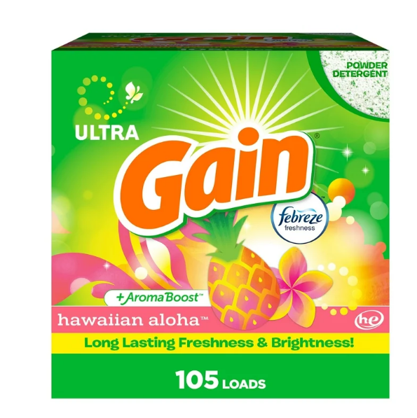 Gain Powder Laundry Detergent, Hawaiian Aloha Scent, 135 oz, 105 Loads