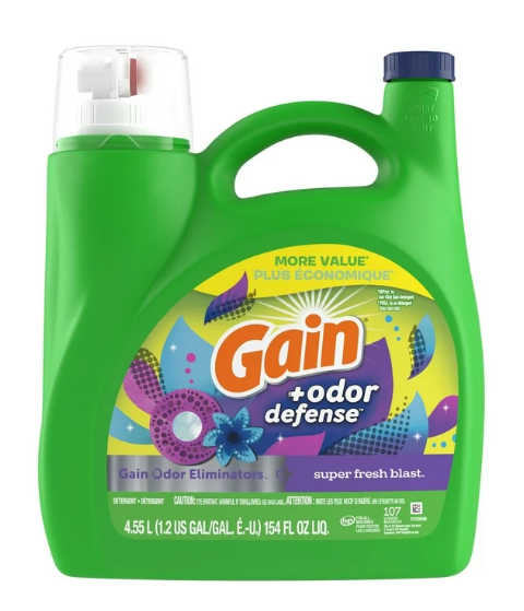 Gain Odor Defense Liquid Laundry Detergent, Super Fresh Blast Scent, 154 fl oz, 107 Loads