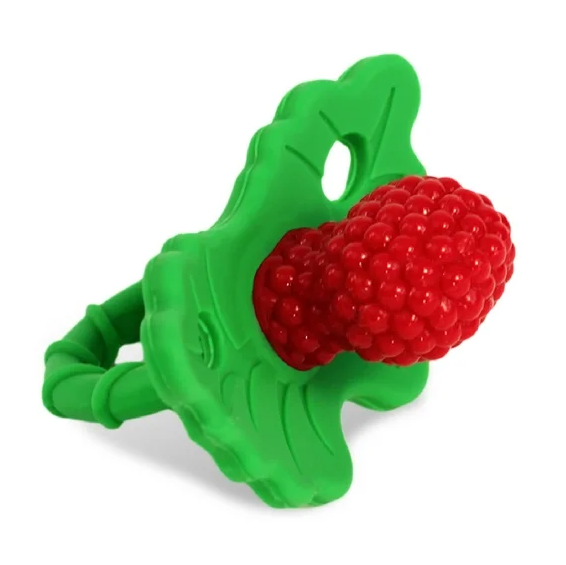 RaZbaby RaZberry Silicone Teether Toy / Multi-Texture Design / Hands Free Design / for Baby 3m+ / Pacifier Style Teether