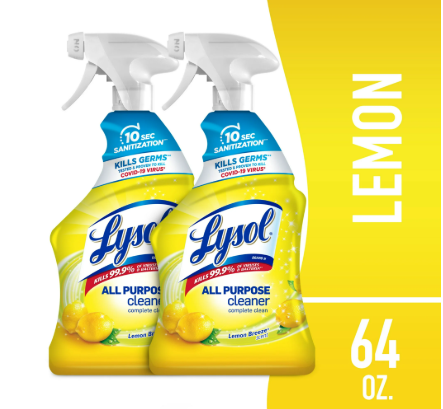 Lysol, All Purpose Cleaner, Spraying Bottles, Lemon Breeze Scent, 64Oz, Complete Clean,(2 pack)