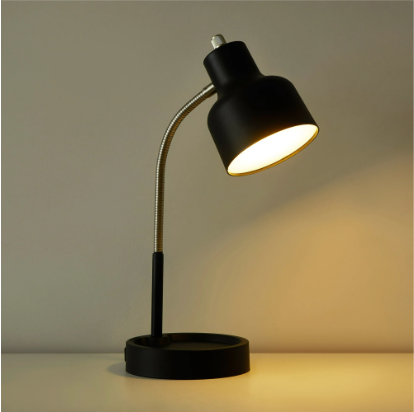 Mainstays LED Desk Lamp with Catch-All Base & AC Outlet, Matte Black
