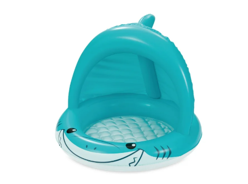 Play Day Inflatable Shark Shade Baby Splash Pool, Round, Blue, Ages 1-3, Unisex
