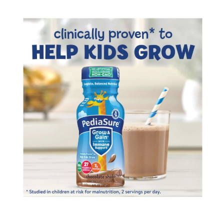PediaSure Grow & Gain With Immune Support, Chocolate, 8-fl-oz Bottle, 6 Shakes