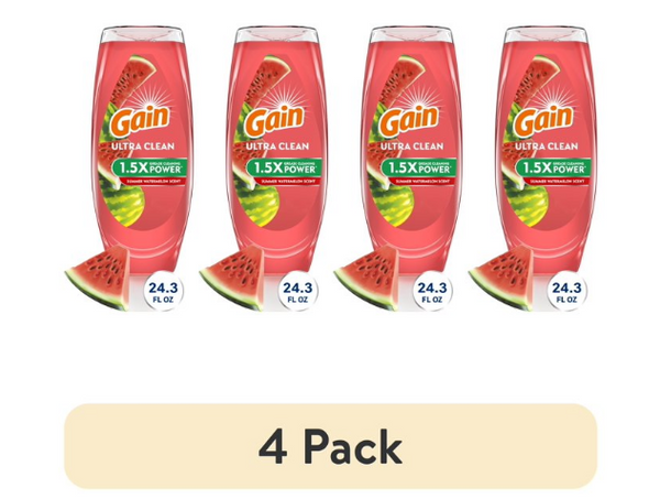 (4 pack) Gain Ultra Original EZ-Squeeze Dish Soap, Dishwashing Liquid, Summer Watermelon, 24.3 fl oz