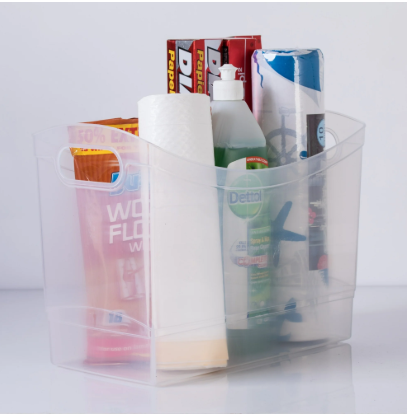 Mainstays Plastic Utility Storage Bin 12 Qt Narrow Rectangle with Carrying Handles, Clear
